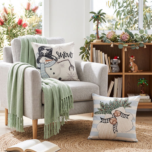 Christmas Cushion Covers Set of 4 Pillow Covers 45x45cm with 4 Cute Patterns Blue