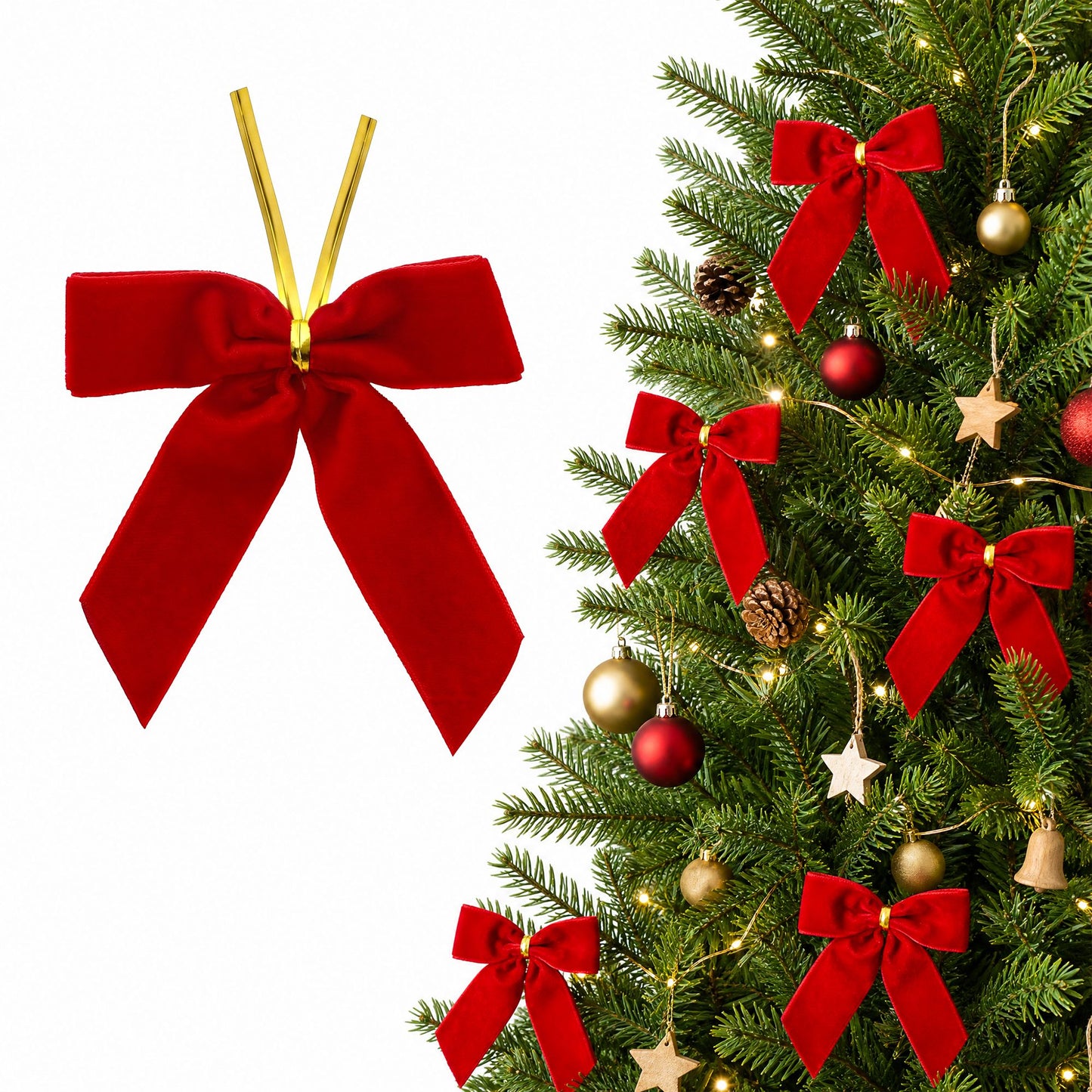 24Pcs Red Velvet Christmas Bows Tree Decorations Xmas Decor