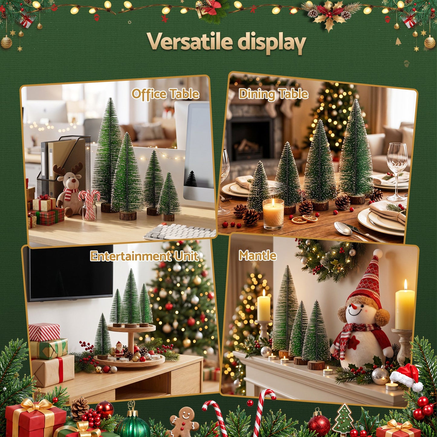 Christmas Table Decoration 4Pcs Mini Tree Set Frosted Party Decor