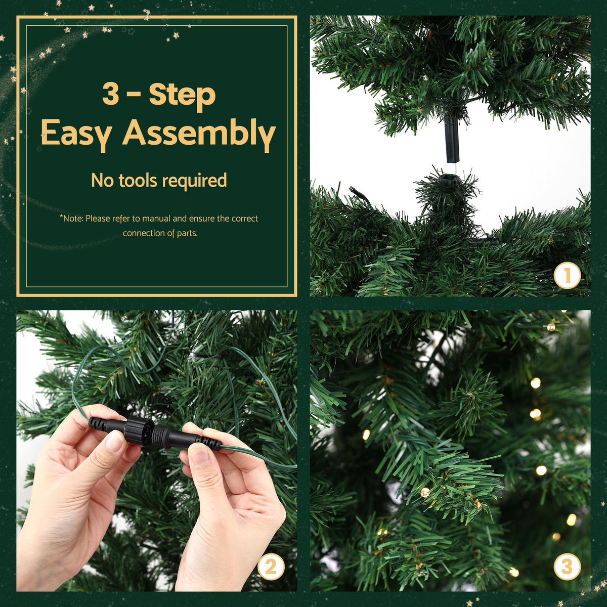8ft 2.4m Pre-Lit Christmas Tree Slim Pencil Xmas Tree Corner Tree