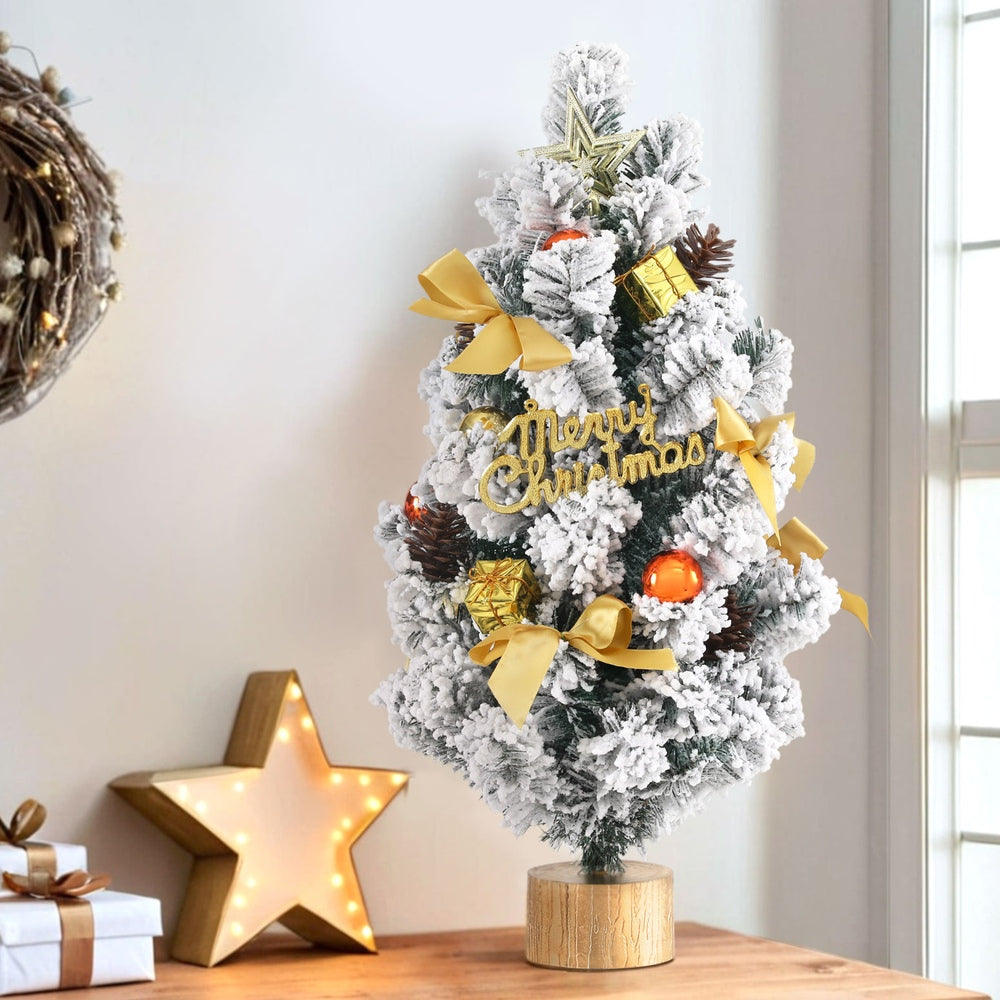 2ft 0.6m 100 Tips Tabletop Christmas Tree Snowy Xmas Topper Ornaments