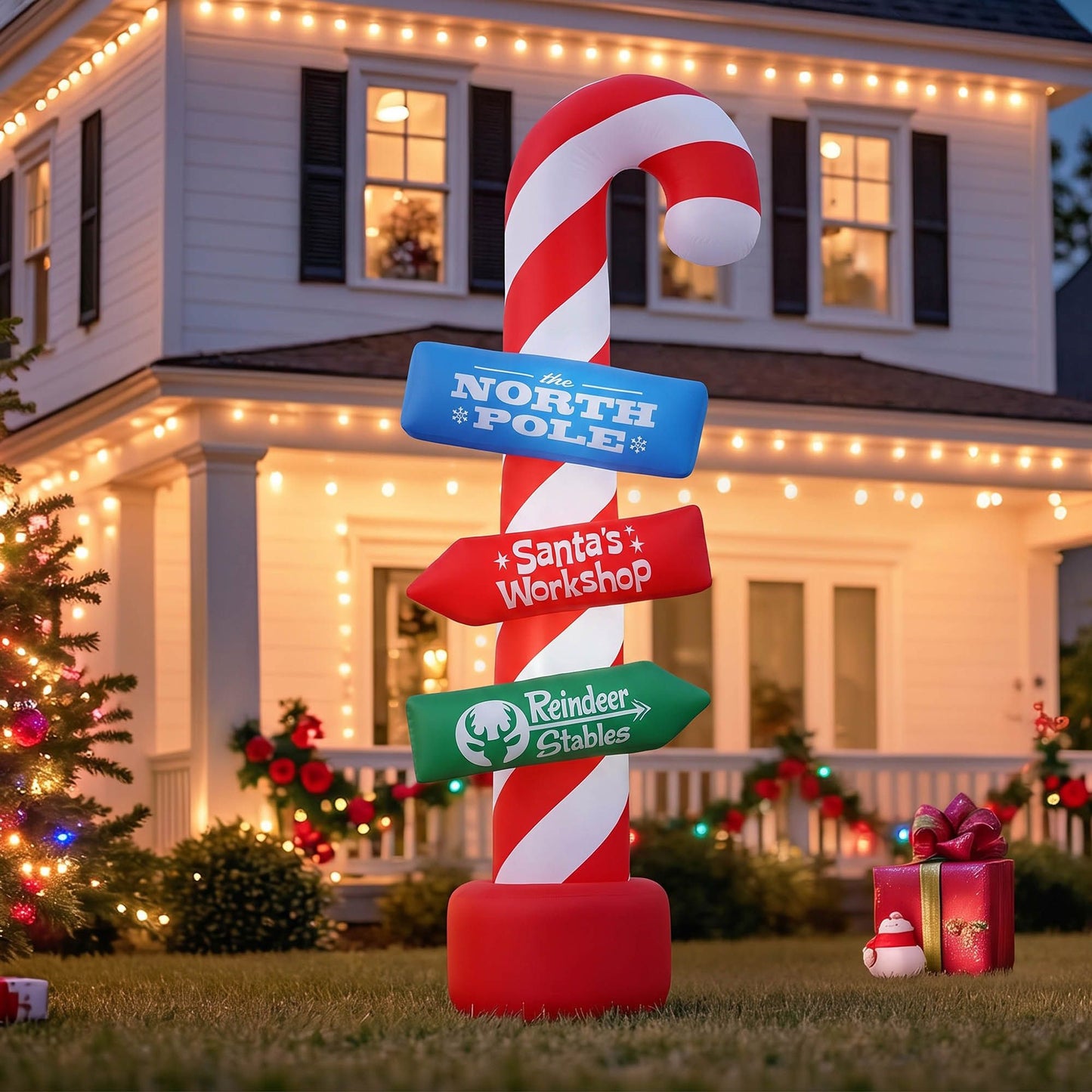 Candy Pole Christmas Inflatable Illuminated Xmas Decorations - 2.4M