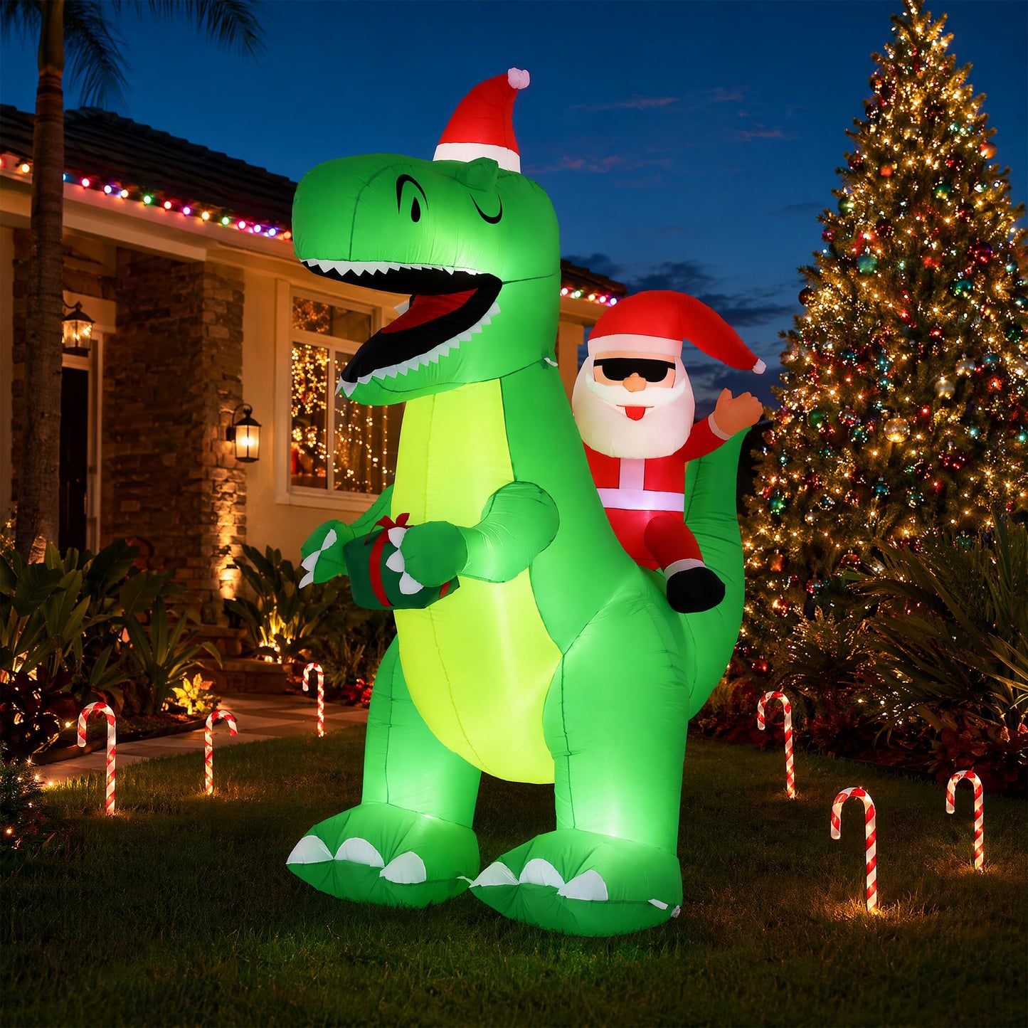 Dinosaur Christmas Inflatable Illuminated Decorations - 2.5M