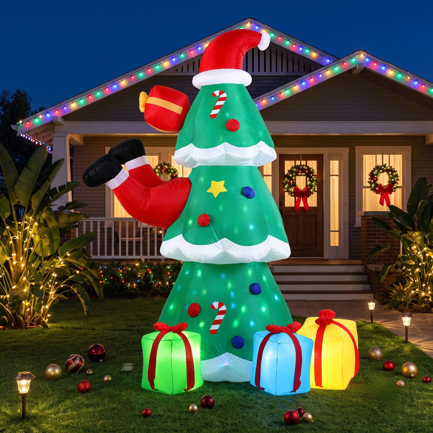 Santa Tree Christmas Inflatable Height Flashing Light Decorations Illuminated - 2.5M