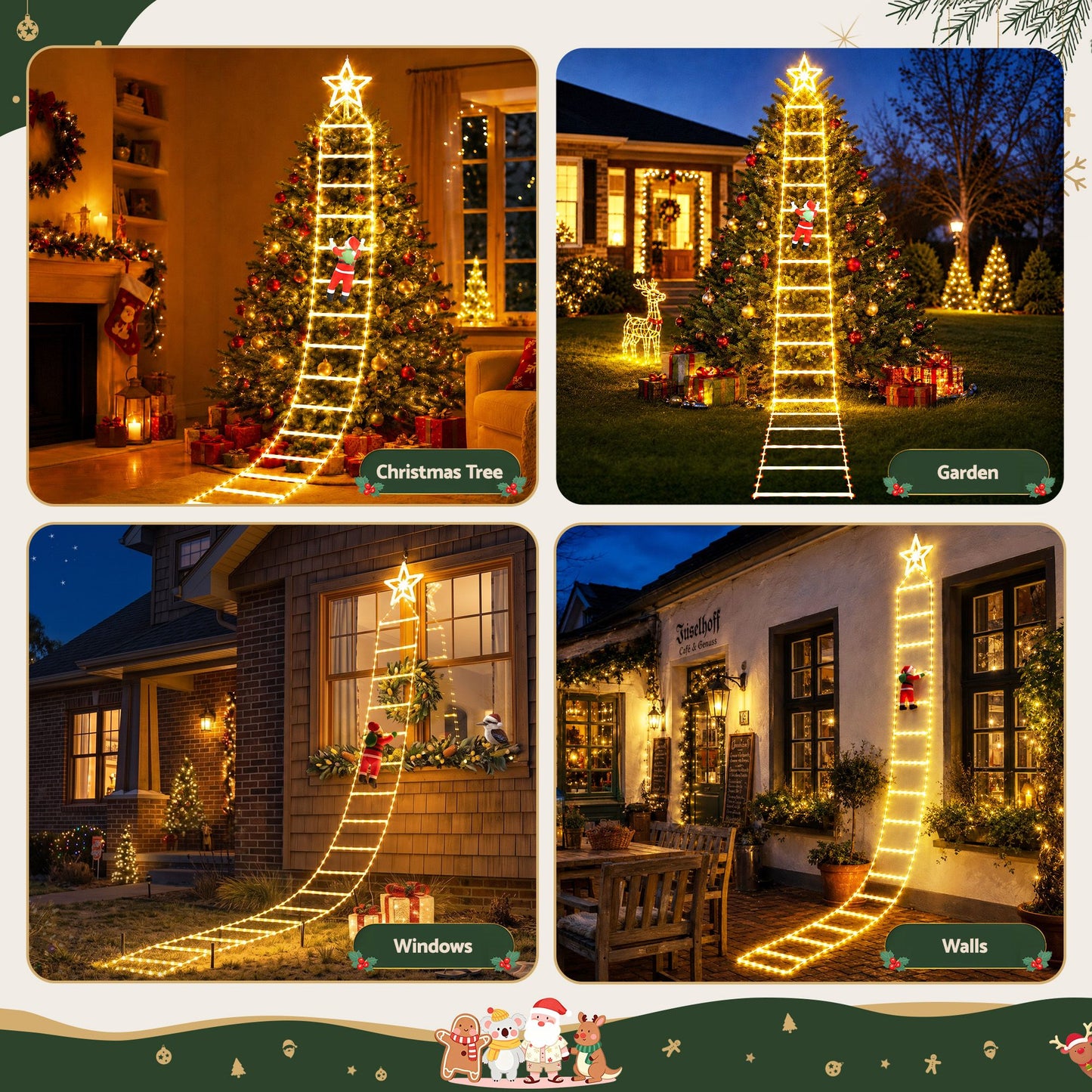 Christmas Ladder Lights Santa 3.4m 328LED Hanging Decor Warm White