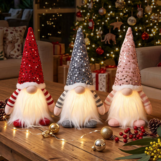 Christmas Gnomes Light Up Christmas Decorations Plush Goblin Set of 3 Warm White