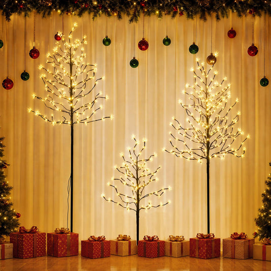 Set of 3 LED Christmas Tree Lighted Birch Tree Indoor Outdoor Xmas Decor Warm White