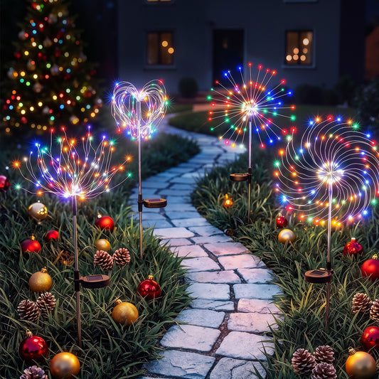 4 Pack Christmas Path Lights Solar Firework Garden Decoration Multicolour