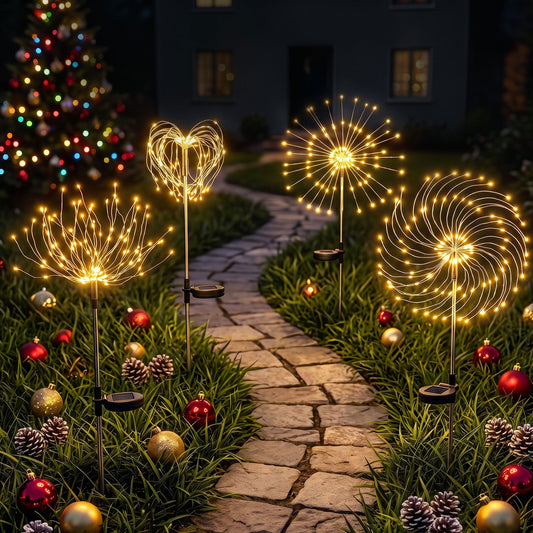 4 Pack Christmas Lights Solar Firework Outdoor Garden Lights DIY Decoration Warm White