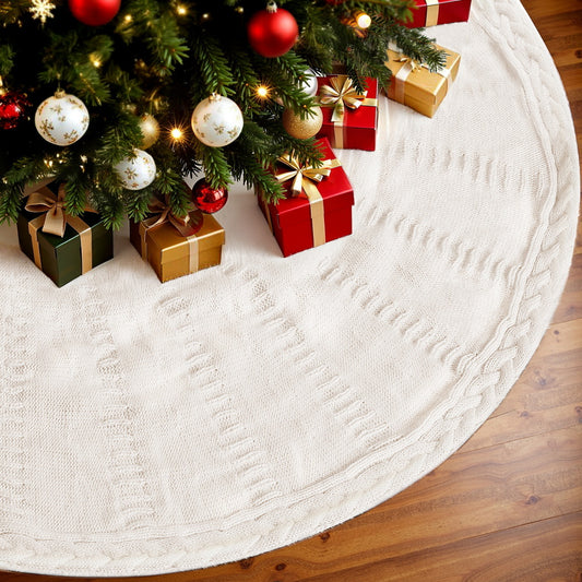 Christmas Tree Skirt 120cm Knitted Xmas Tree Ornaments Decor Beige