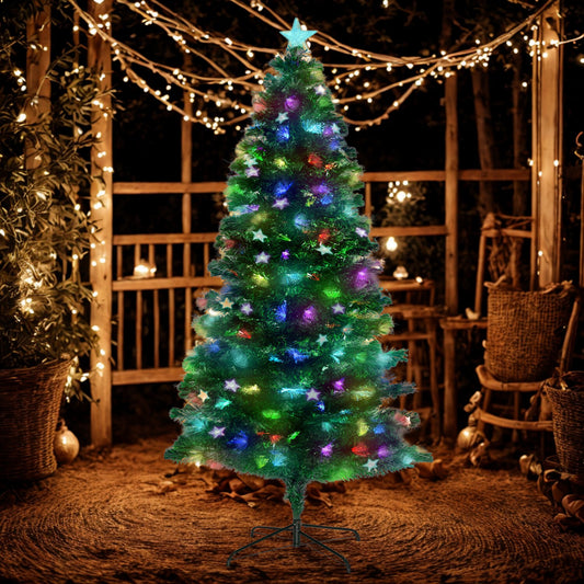 6ft 1.8m 250 Tips Enchanted Pre Lit Fibre Optic Christmas Tree Stars Xmas Decor