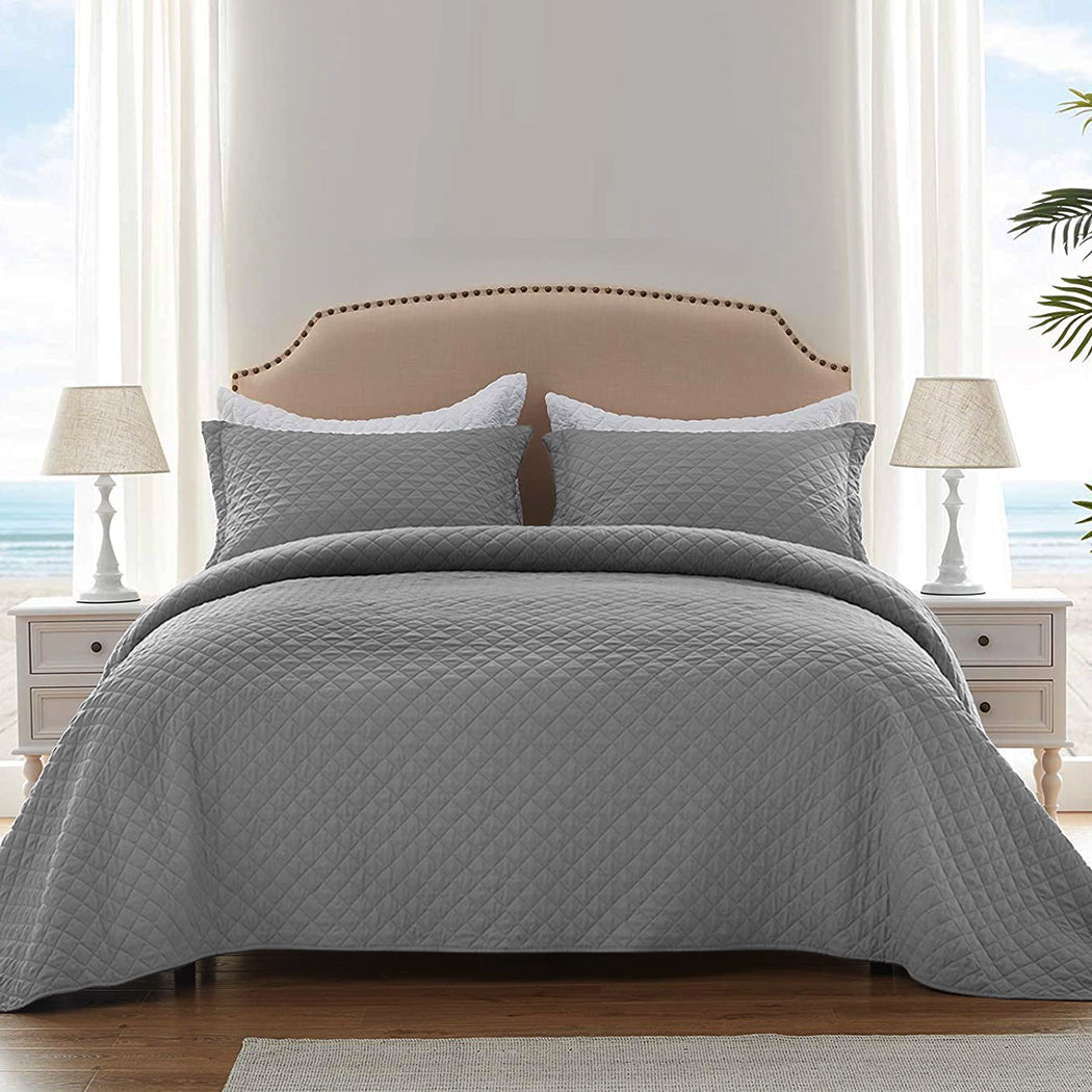 Queen Dreamz Bedspread Coverlet Set Quilted Grey