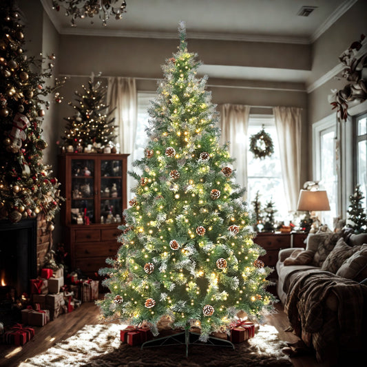 9ft 2.7m 270 Tips Pre Lit Christmas Tree Decor with Pine Cones Xmas Decorations