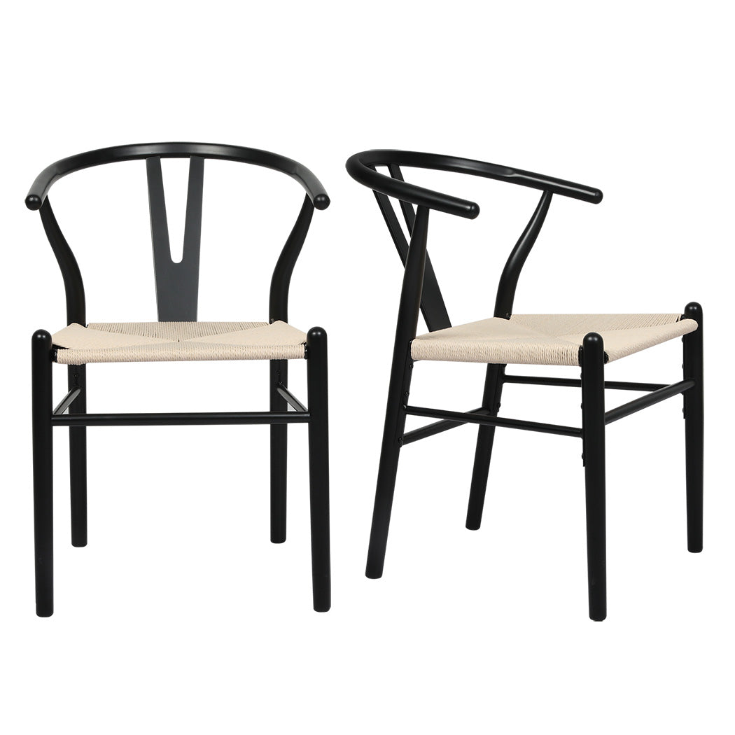 Jett Set of 2 Dining Chairs Wooden Hans Wegner Wishbone Cafe Lounge Seat - Black