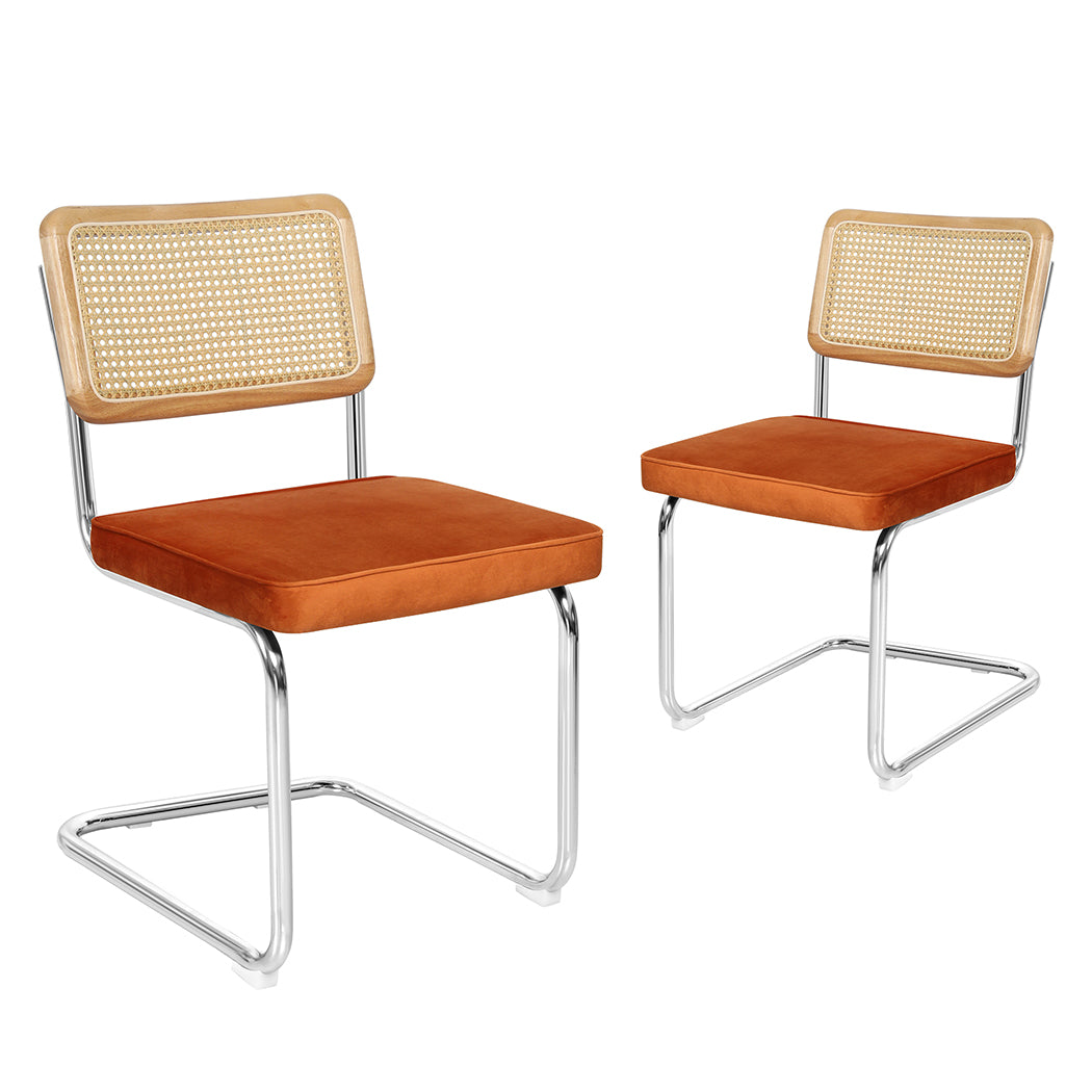 Verity Set of 2 Dining Chairs Chair Replica Cantilever Velvet Rattan Midcentury - Brown