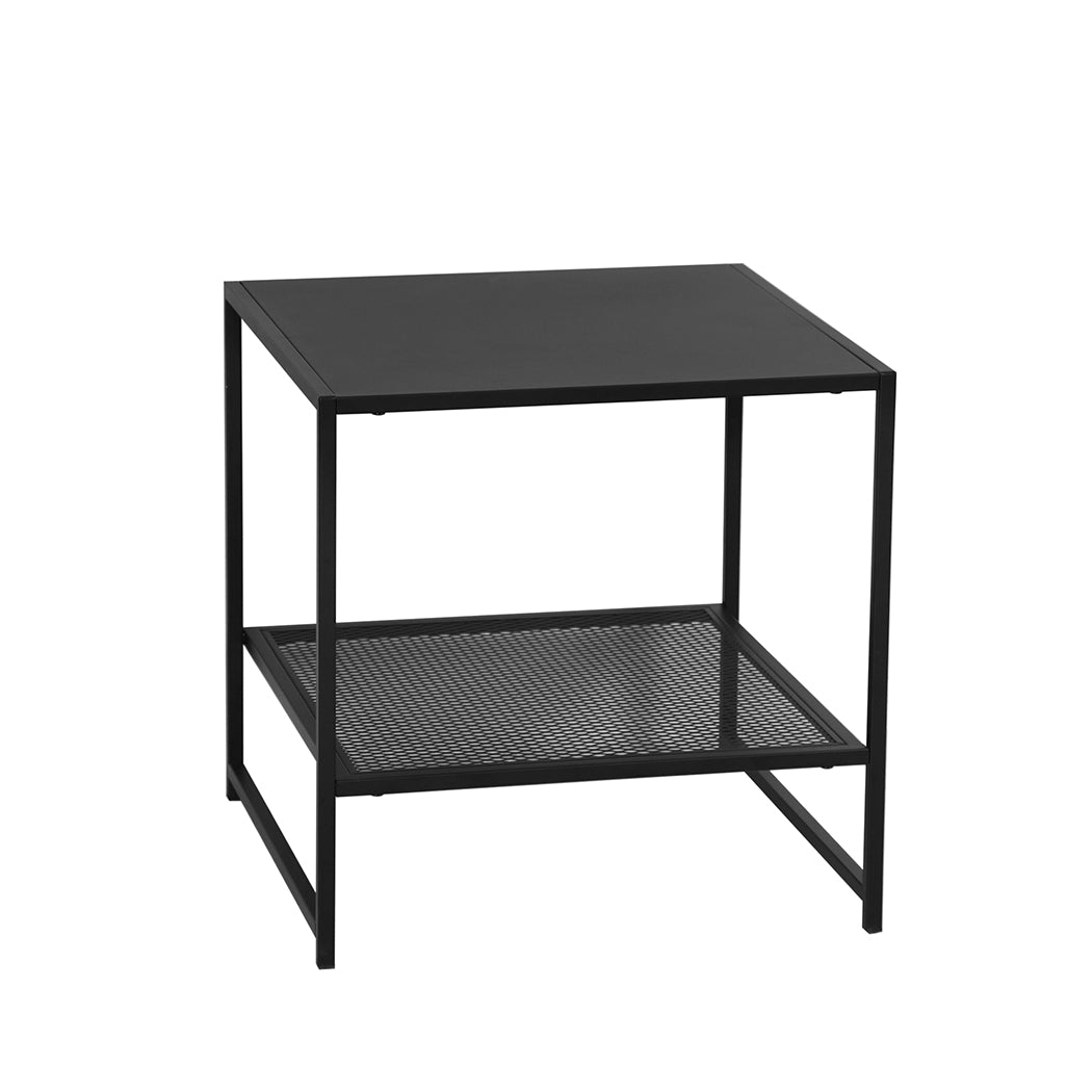 Iro 2-Tier Side Open Design Steel Home Shelf Compact Storage End Table - Black