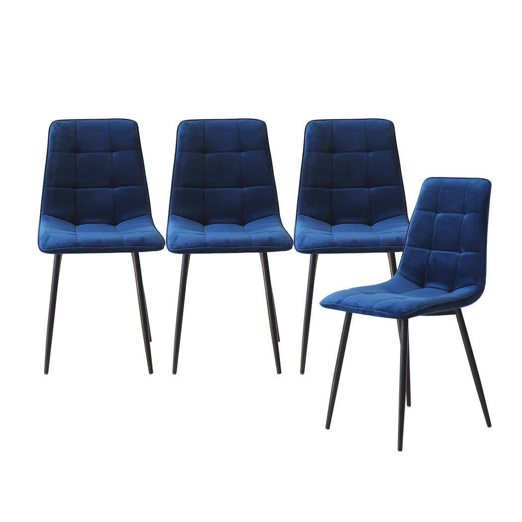 Spencer Set of 4 Dining Chairs Kitchen Table Lounge Room Retro Padded Seat Velvet - Blue