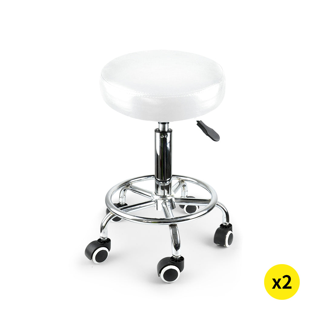 Set of 2 Swivel Salon Barstool Hairdressing Stool Barber Chair Equipment Beauty White