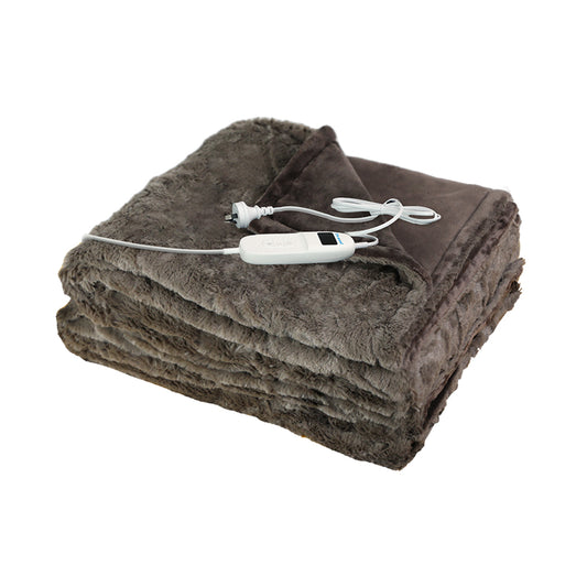 Wilbur Electric Soft Blanket Heated Timer Bedding Washable Warm Winter Plush - Brown
