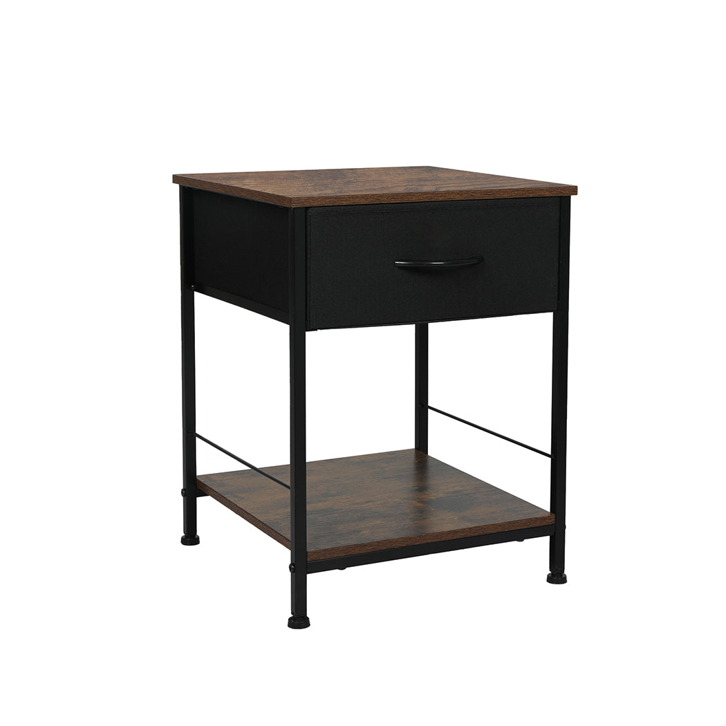 Burlington Wooden Bedside End Table Storage - Brown & Black