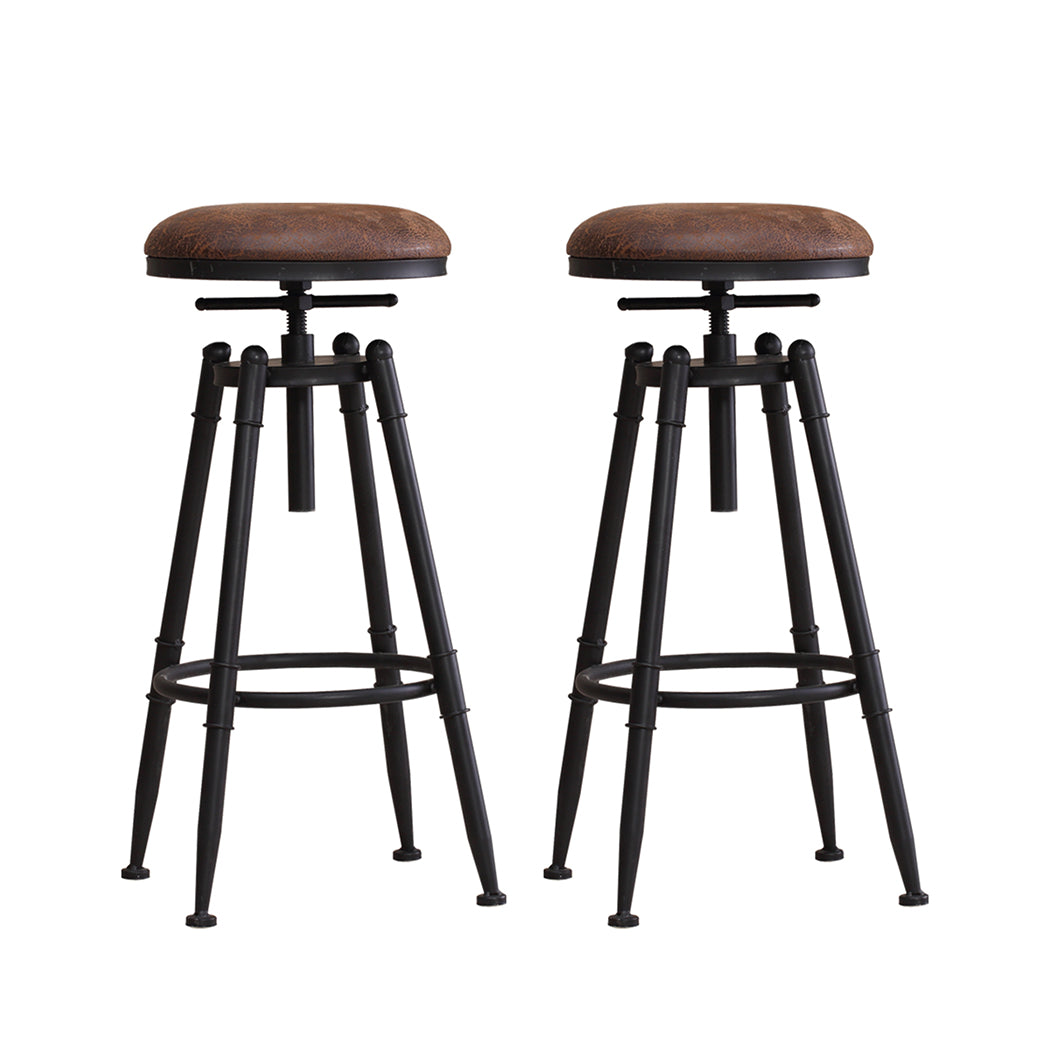 Set of 2 Trieste Rustic Industrial Bar Stool Kitchen Stool Barstool Swivel Dining Chair - Wood