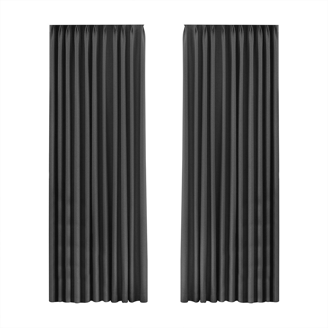 Set of 2 132x250 Blockout Curtains Chenille - Dark Grey