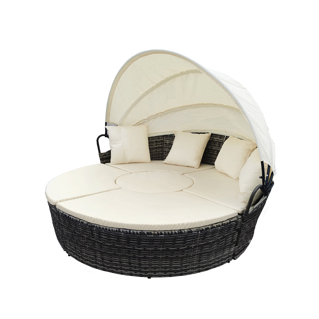 Amelie Day Bed Sofa Daybed Outdoor Garden Sun Lounge Furniture Wicker Round - Beige