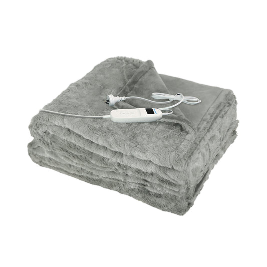 Wilbur Electric Soft Blanket Heated Timer Bedding Washable Warm Winter Plush - Light Grey