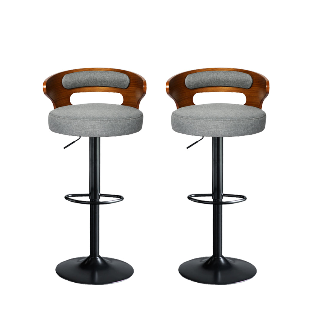 85cm Leipzig Bar Stools Kitchen Gas Lift Wooden Beech Stool Chair Swivel Barstools - Grey