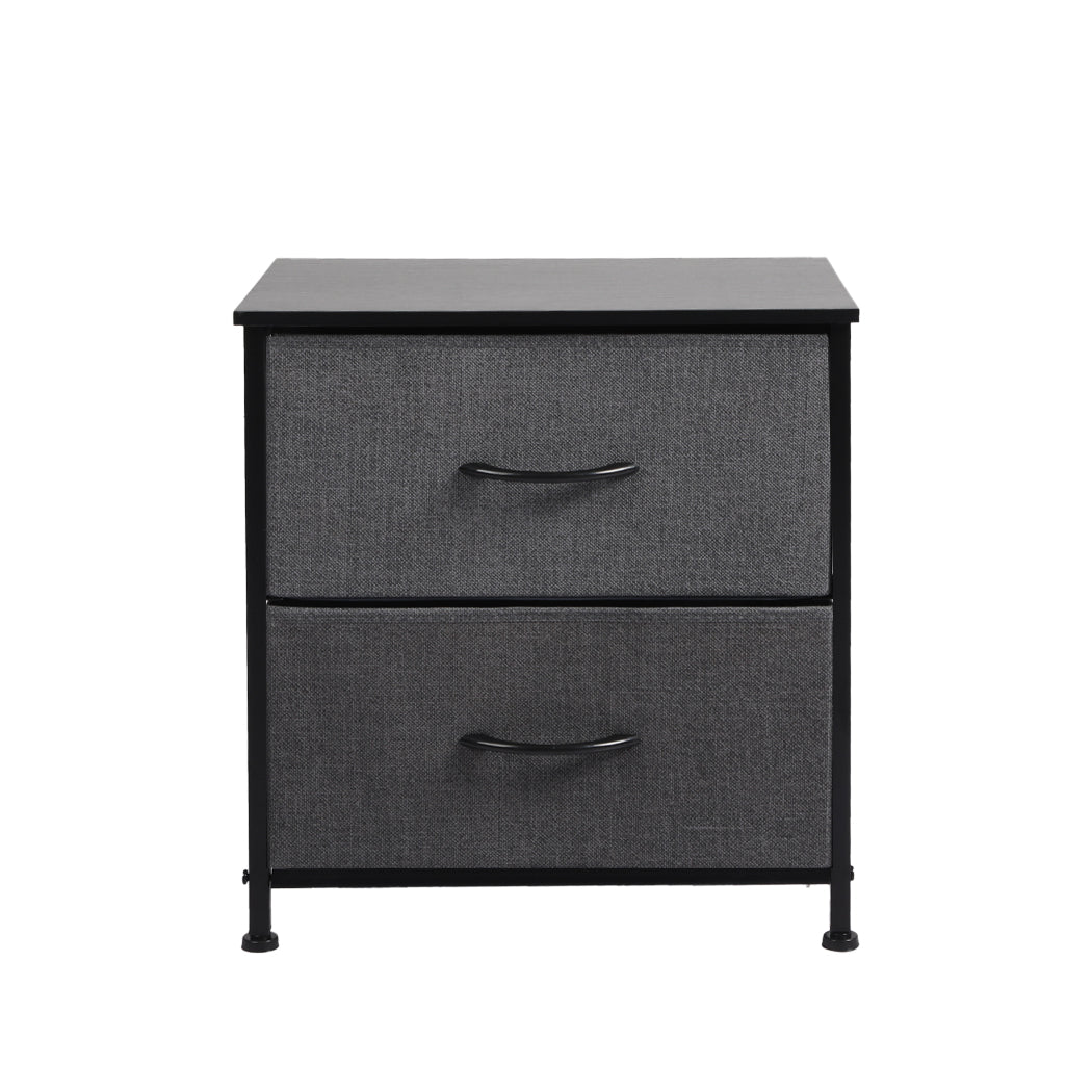 Moose Fabric Bedside Tables with 2 Drawers - Dark Grey