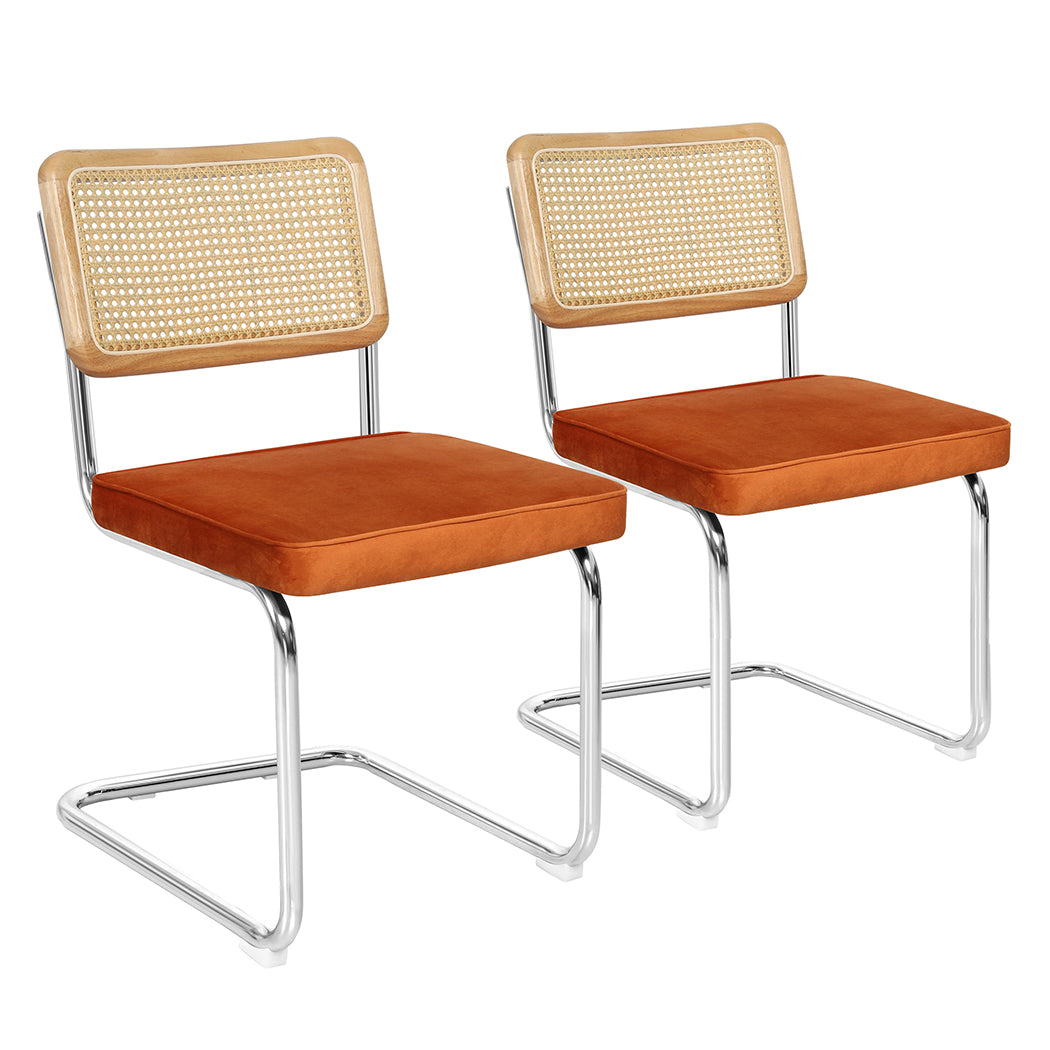 Verity Set of 2 Dining Chairs Chair Replica Cantilever Velvet Rattan Midcentury - Brown