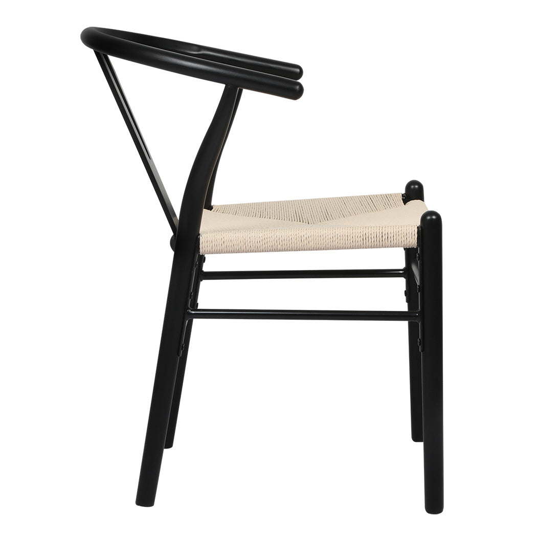 Jett Set of 2 Dining Chairs Wooden Hans Wegner Wishbone Cafe Lounge Seat - Black
