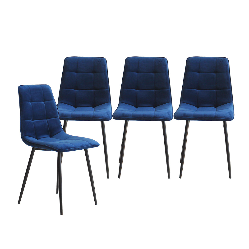 Spencer Set of 4 Dining Chairs Kitchen Table Lounge Room Retro Padded Seat Velvet - Blue