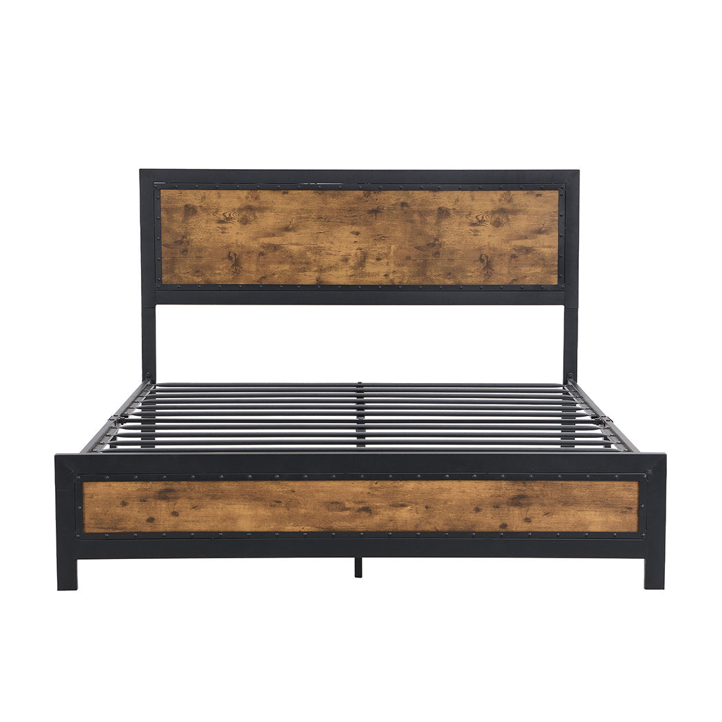 Balmy Bed & Mattress Package with 34cm Black Mattress - Black & Wood Queen