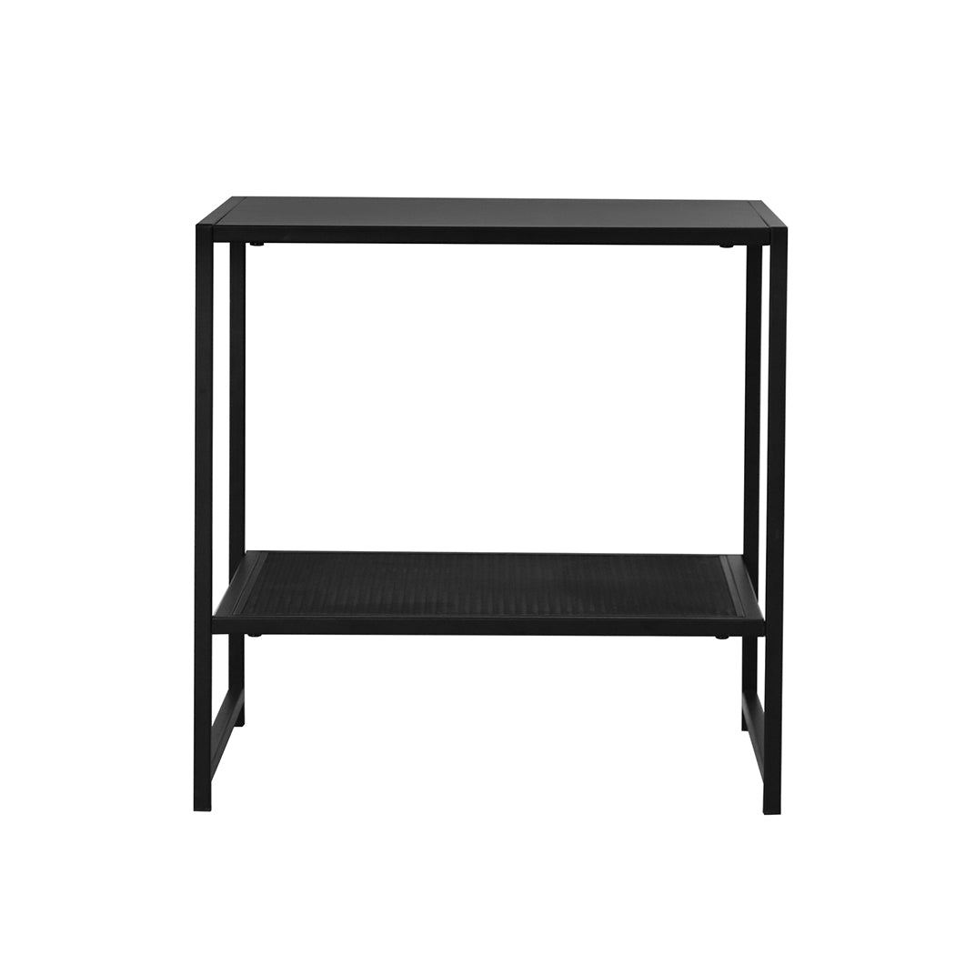 Iro 2-Tier Side Open Design Steel Home Shelf Compact Storage End Table - Black