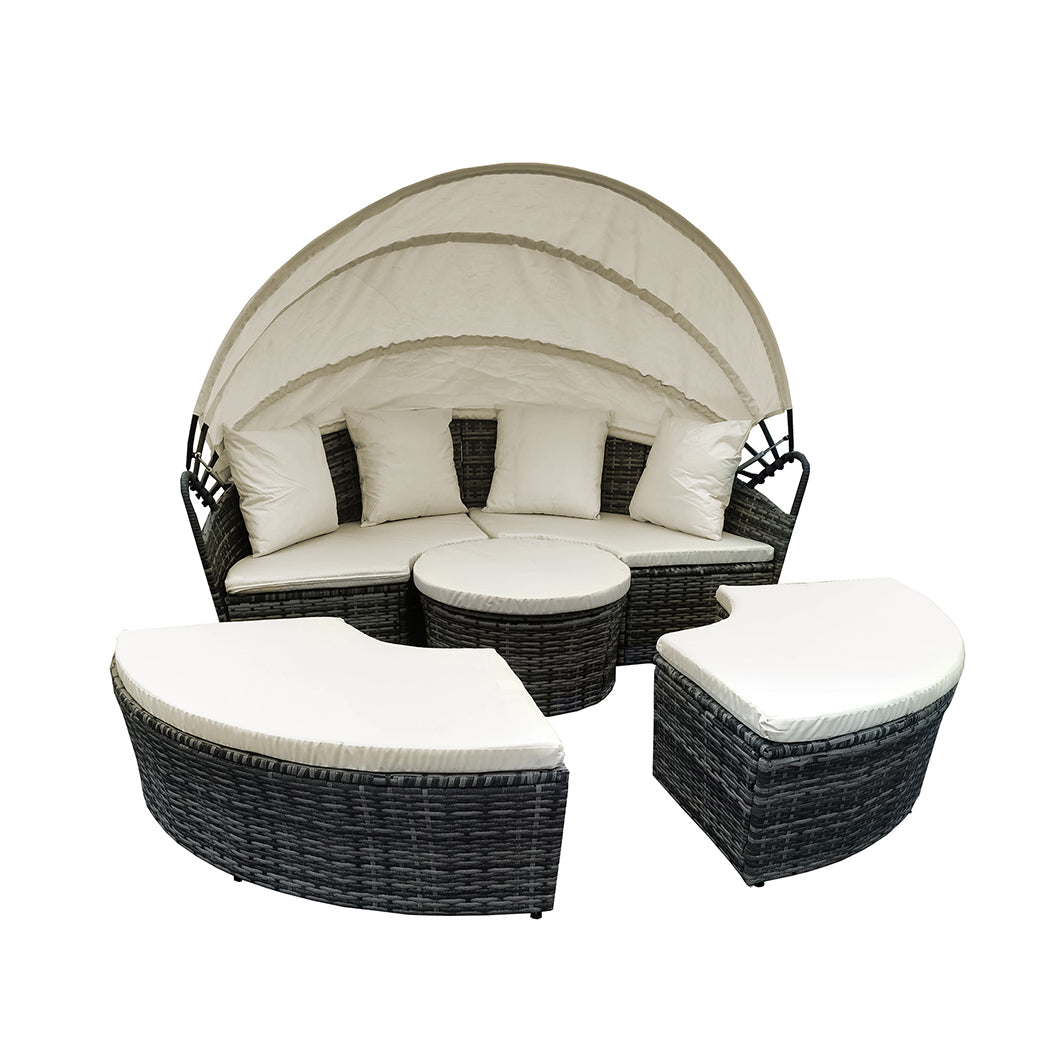 Amelie Day Bed Sofa Daybed Outdoor Garden Sun Lounge Furniture Wicker Round - Beige