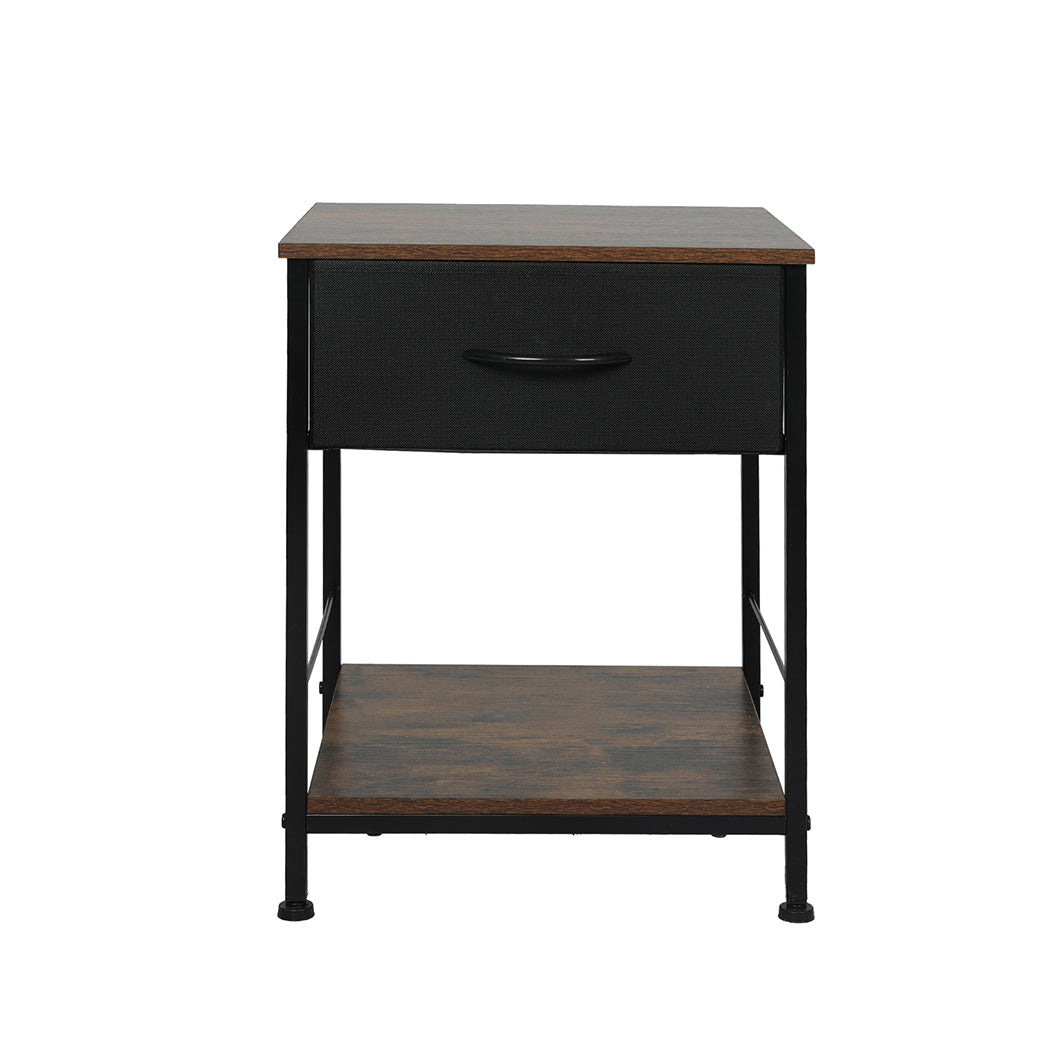 Burlington Wooden Bedside End Table Storage - Brown & Black