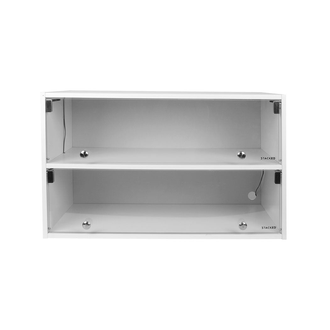 Stacked Shoes Storage Cabinet LED Sneaker Display Case Stackable Rack Lighted - White