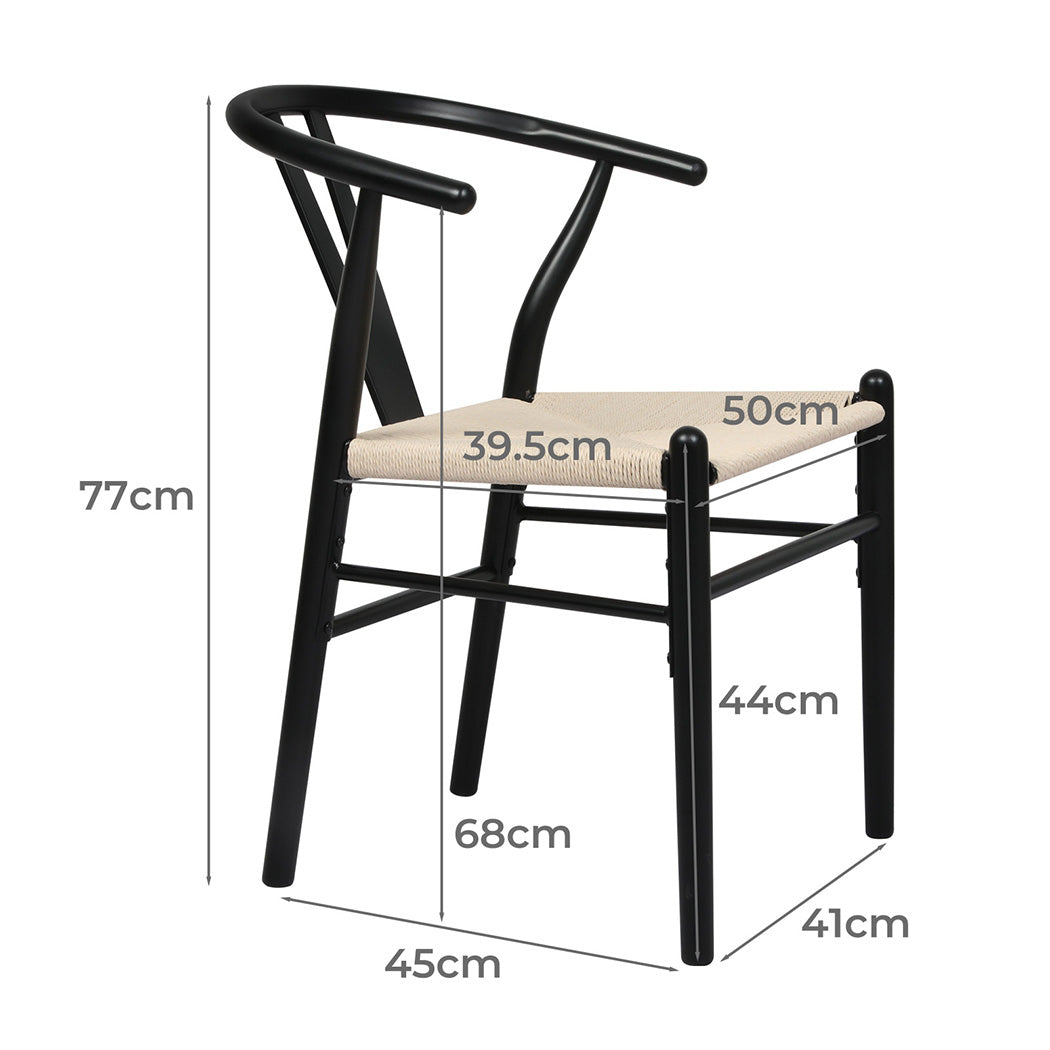 Jett Set of 2 Dining Chairs Wooden Hans Wegner Wishbone Cafe Lounge Seat - Black
