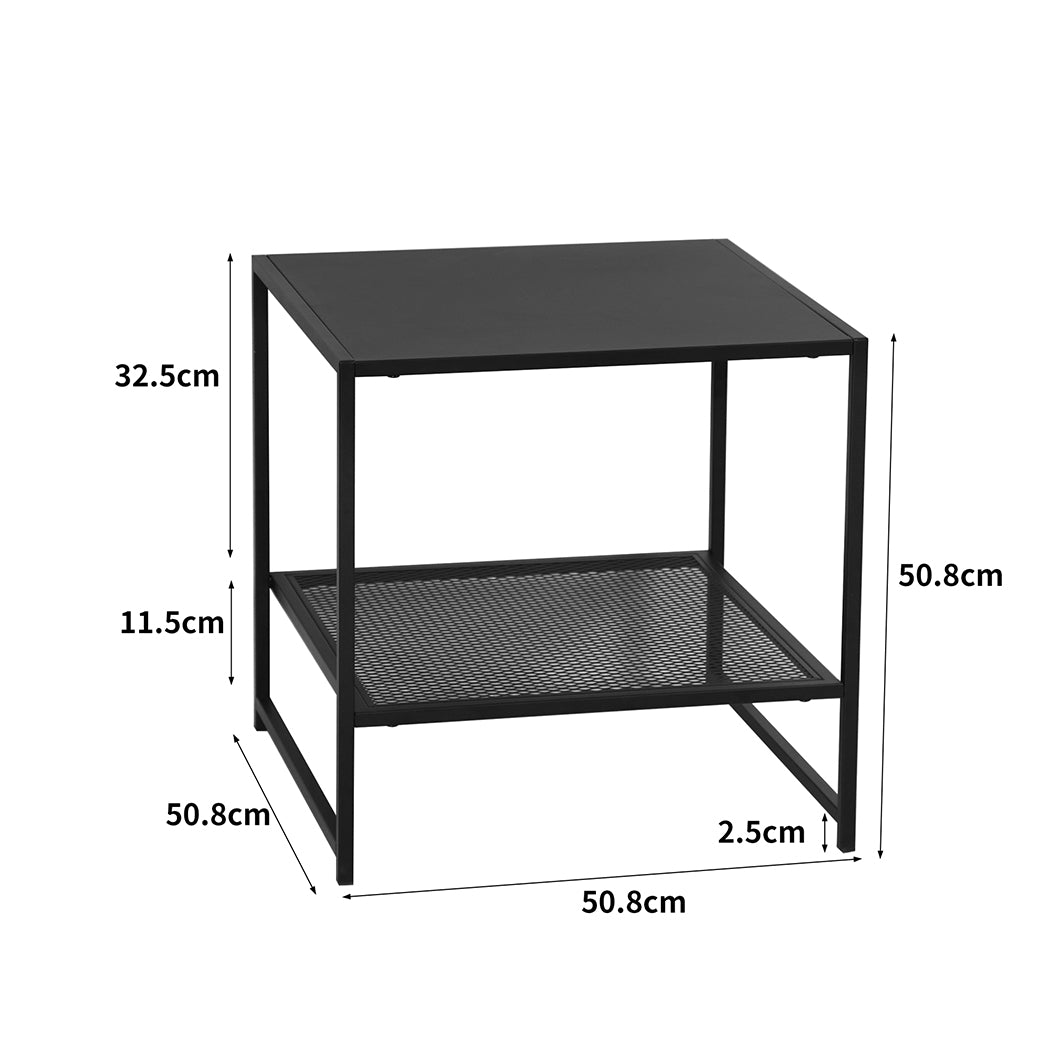 Iro 2-Tier Side Open Design Steel Home Shelf Compact Storage End Table - Black