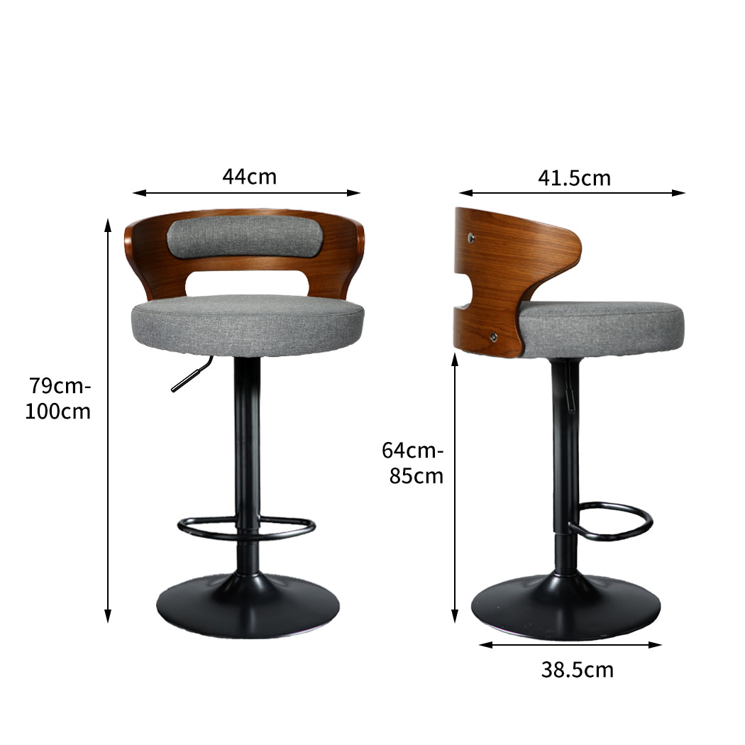 85cm Leipzig Bar Stools Kitchen Gas Lift Wooden Beech Stool Chair Swivel Barstools - Grey