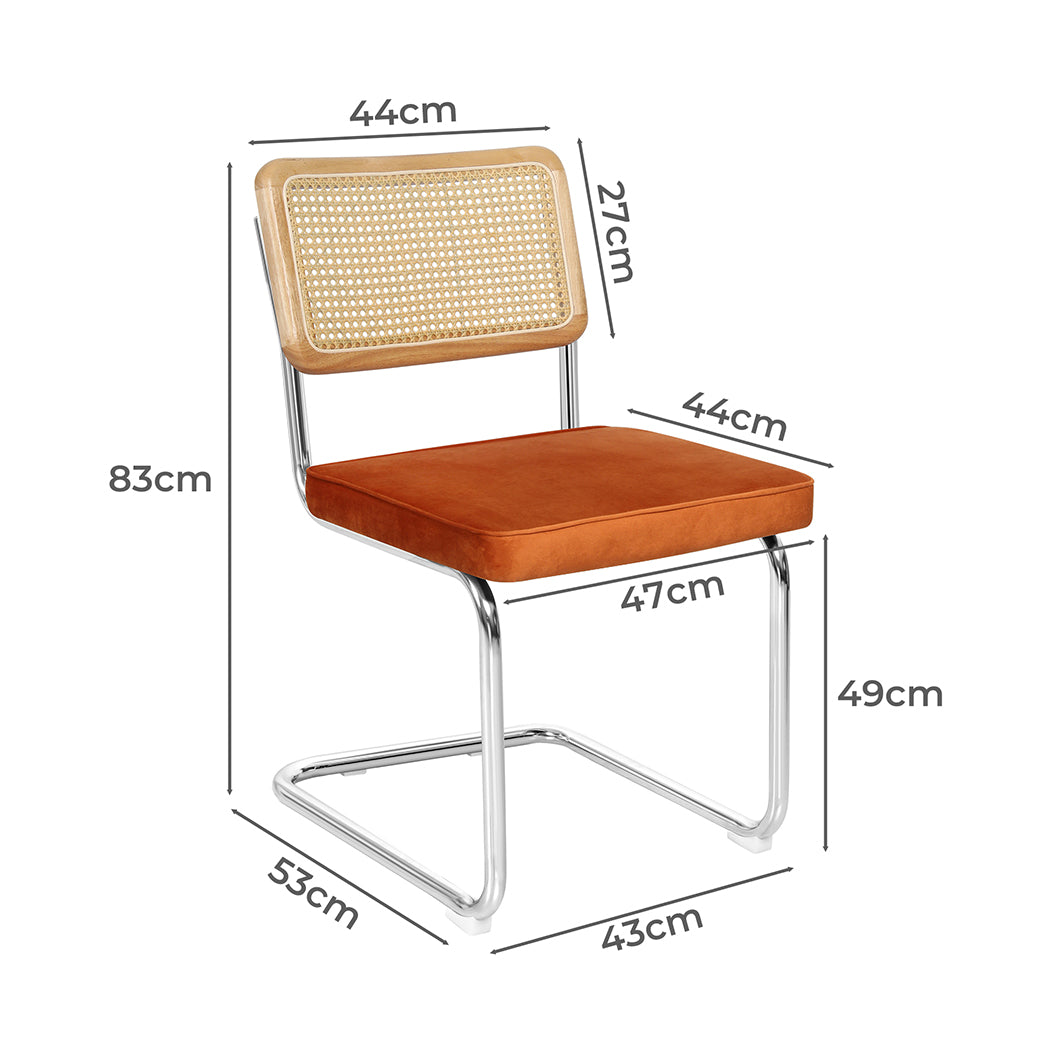 Verity Set of 2 Dining Chairs Chair Replica Cantilever Velvet Rattan Midcentury - Brown