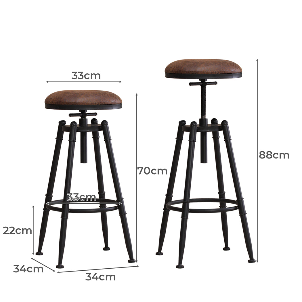 Set of 2 Trieste Rustic Industrial Bar Stool Kitchen Stool Barstool Swivel Dining Chair - Wood