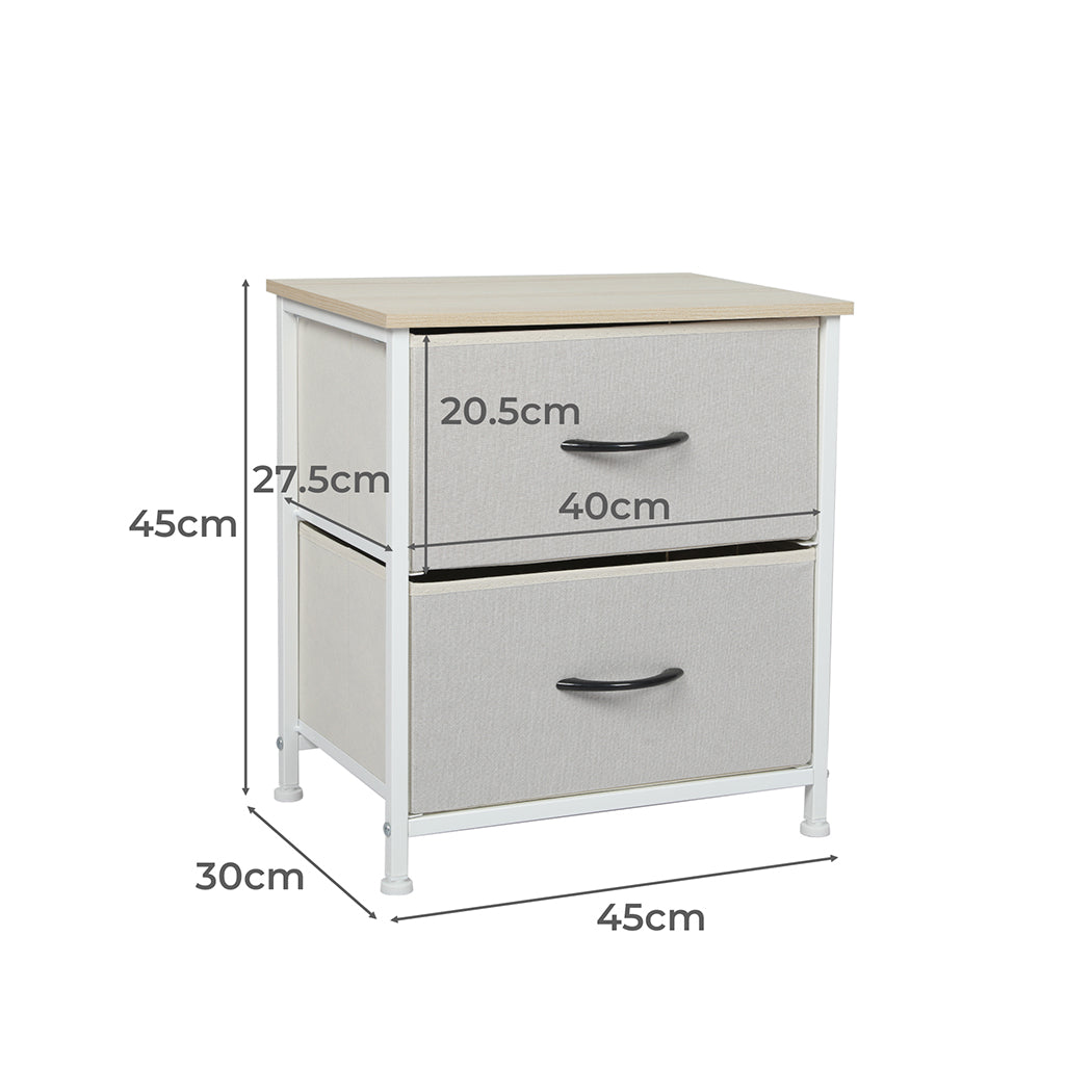 Waterloo Fabric Bedside Tables with 2 Drawers - Beige