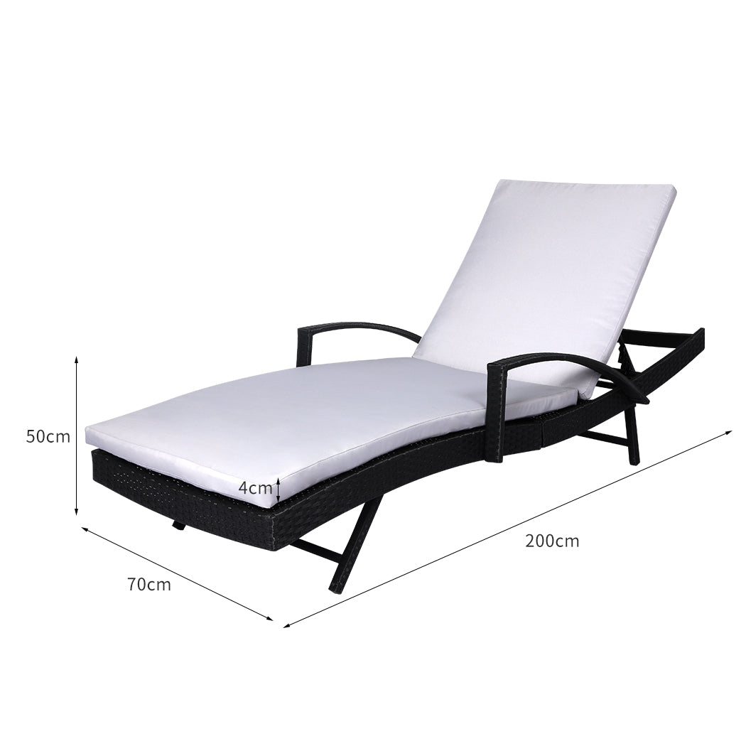 Simon Outdoor Sun Lounger Furniture Wicker Lounge Garden Patio Bed Pool Grey Cushion - Black