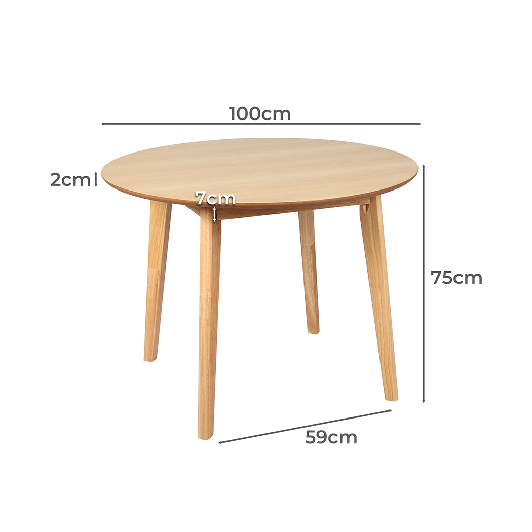 Dining Table Round Rubberwood Base 100cm - Natural