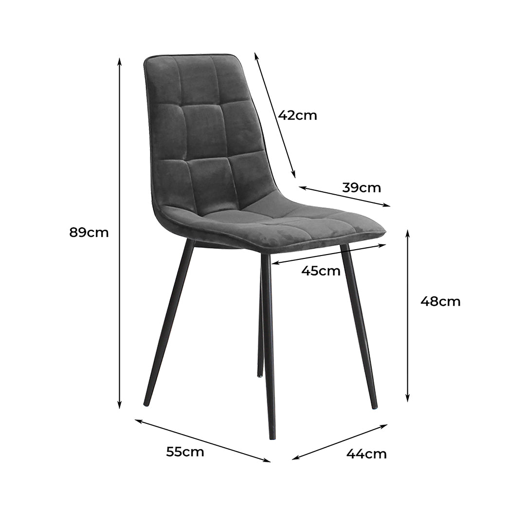 Avery Set of 4 Dining Chairs Kitchen Table Lounge Room Retro Padded Seat Velvet - Grey