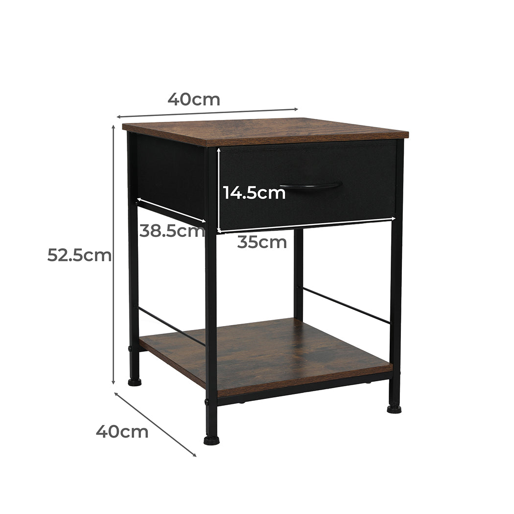 Burlington Wooden Bedside End Table Storage - Brown & Black