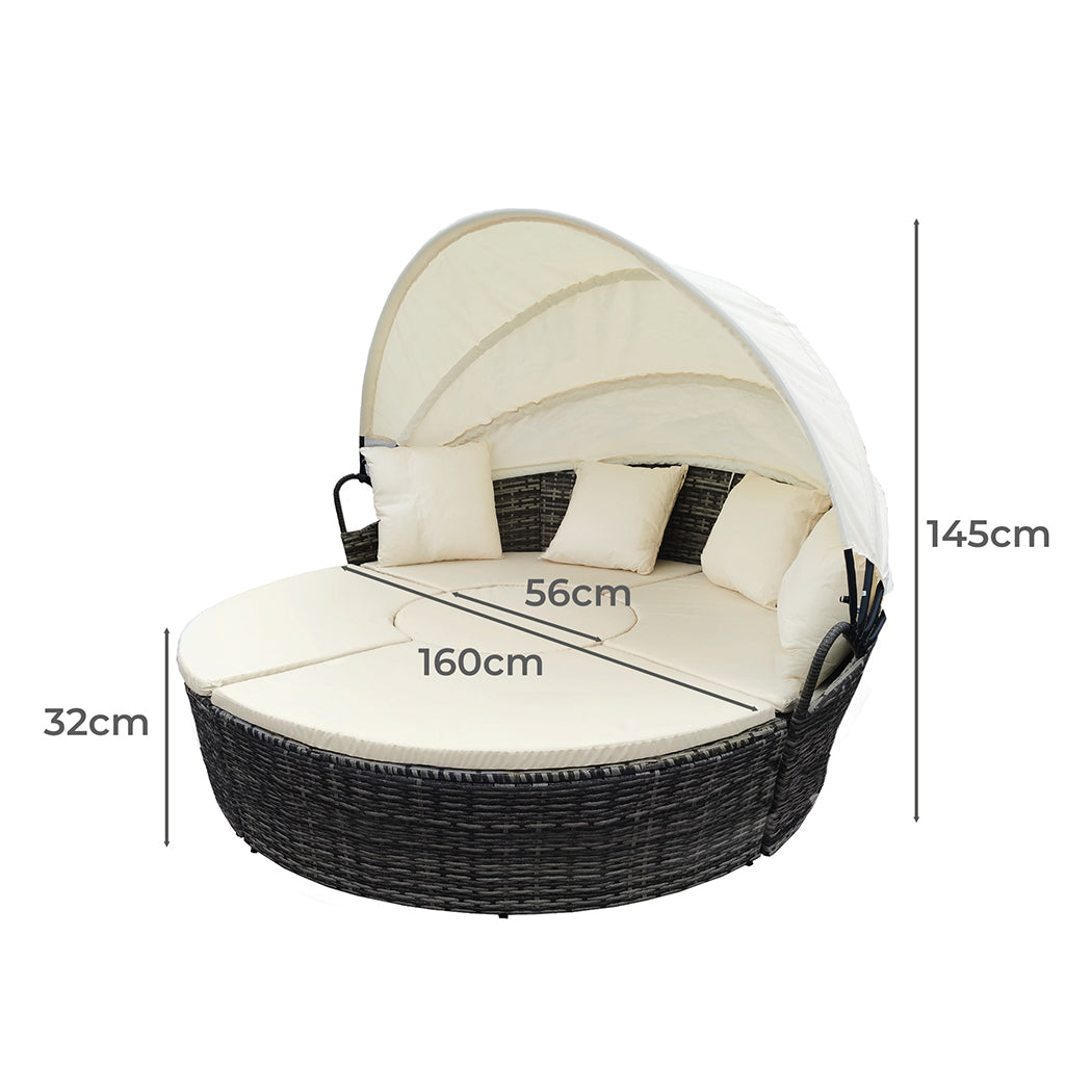 Amelie Day Bed Sofa Daybed Outdoor Garden Sun Lounge Furniture Wicker Round - Beige