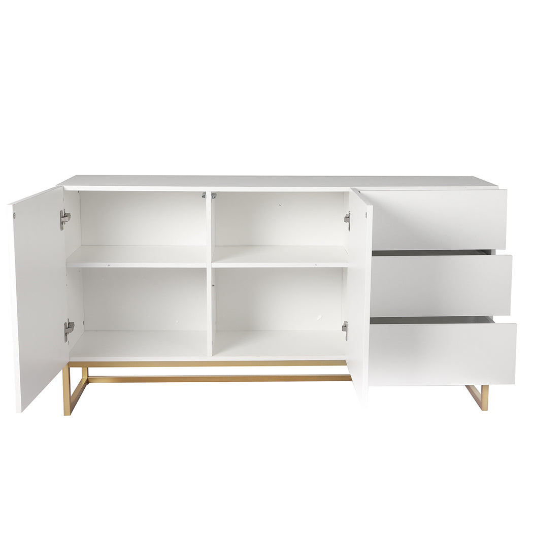 Callum Wooden Buffet Sideboard Cabinet Automatic Spring Drawers Storage Shelf Cupboard - White